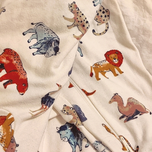 🧮6/$20 Wonder Nation Unisex PJs x2 Ivory & Safari Animals Sz. 0-3 mos - Picture 9 of 9
